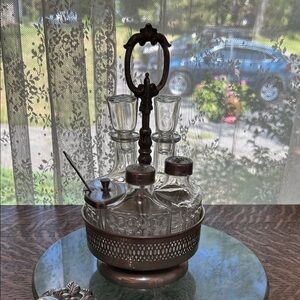 Wales of Sheffield Vintage Silverplate Cut Glass Cruet Set Made in Italy